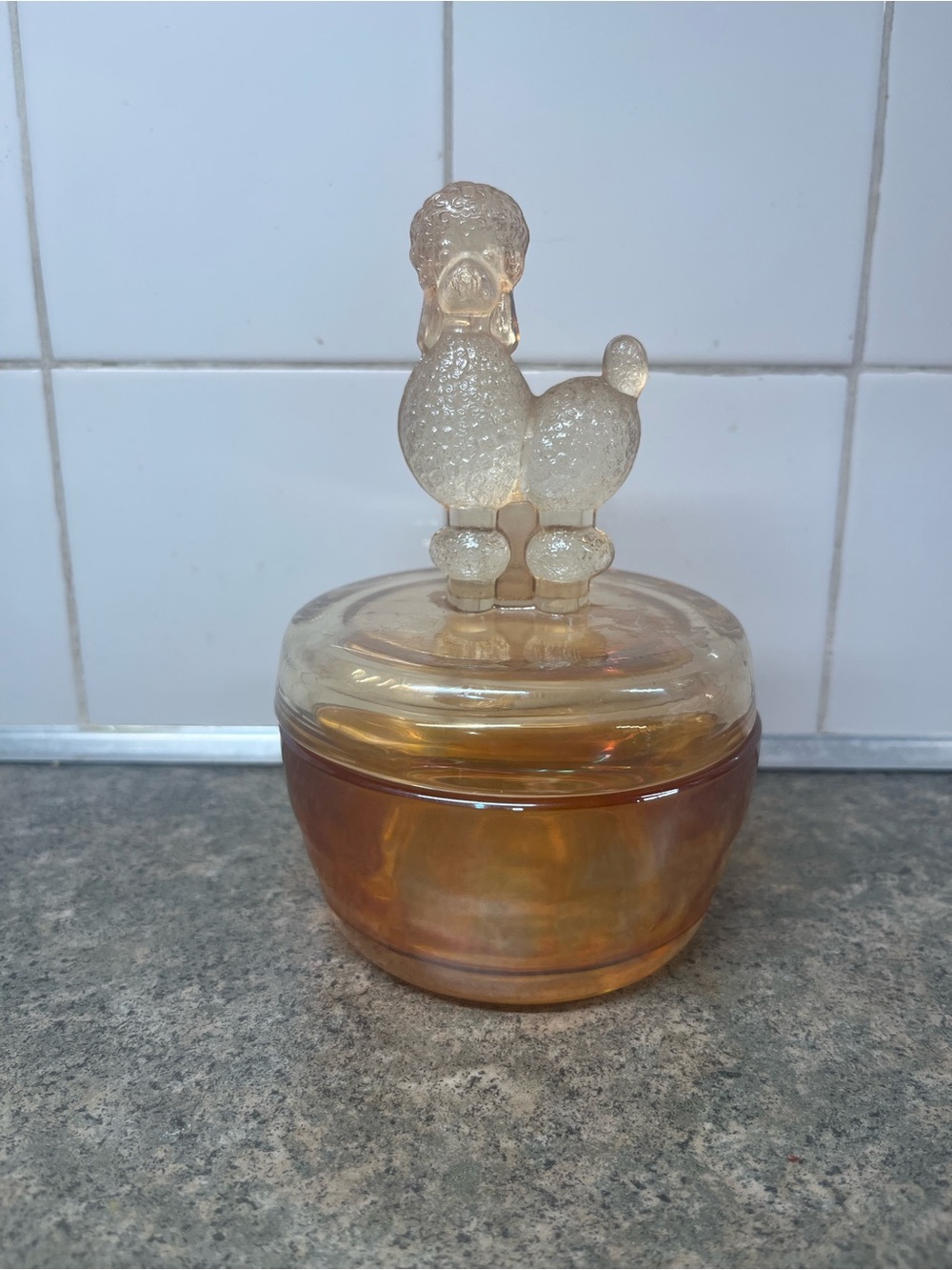 Amber Glass Poodle Lid Trinket Jar - Decorative Home Accent